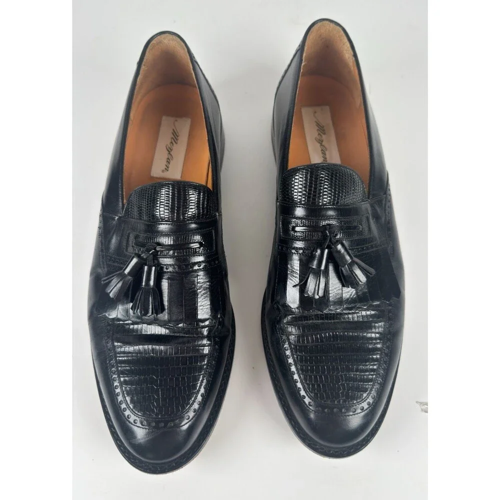 Mezlan Murcia Shoes Mens Black Leather Tassel Loafers Genuine Lizard US 12